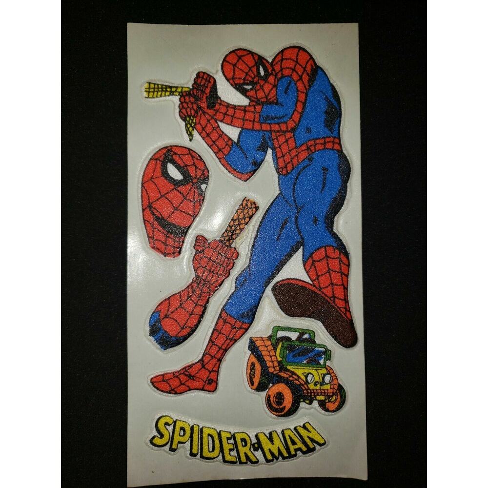 Vintage Spider Man DC Comics Super Hero Old Puffy Stickers Yellow New Old Stock